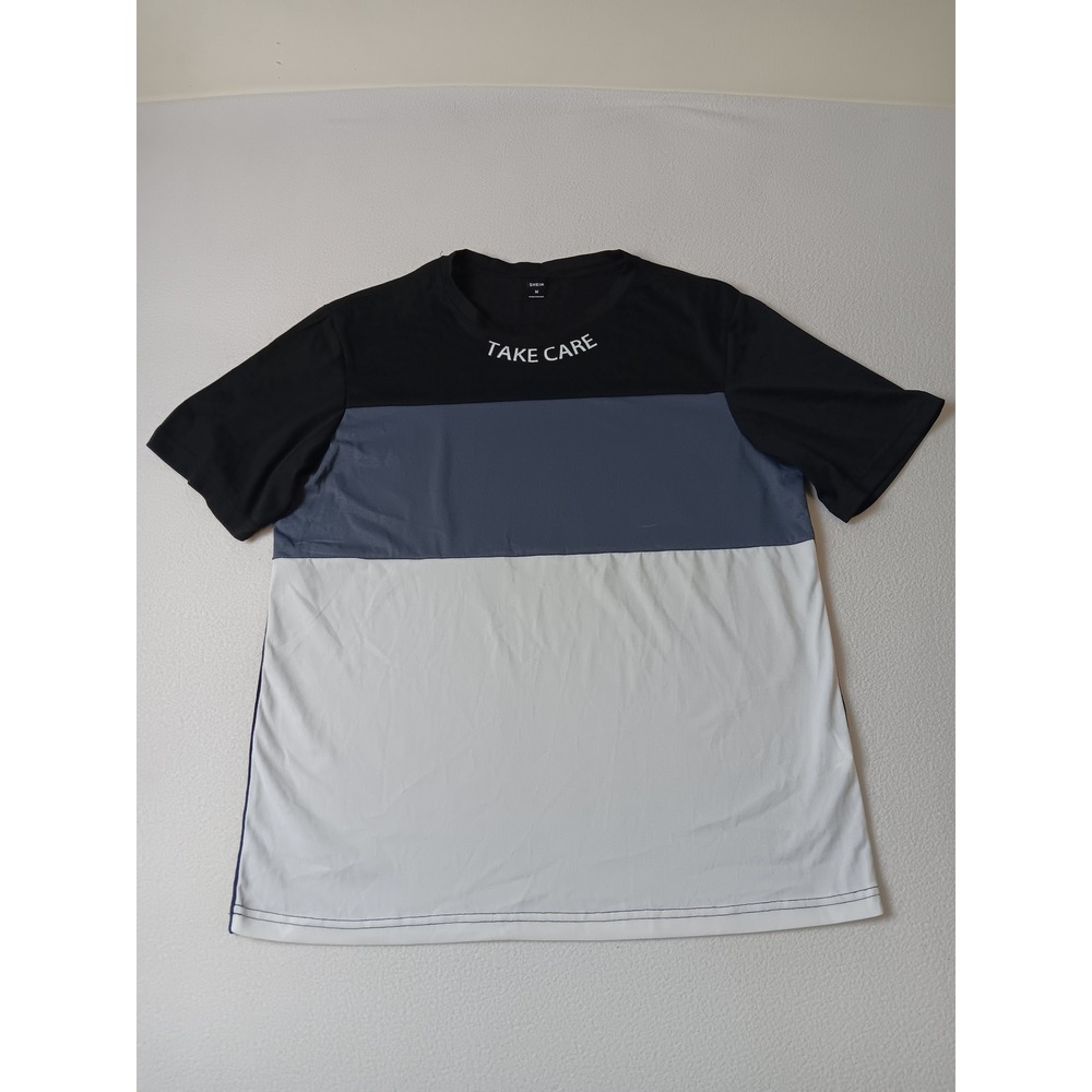 SHEIN Mens Colorblock Take Care Graphic T-Shirt Black Grey White Size M